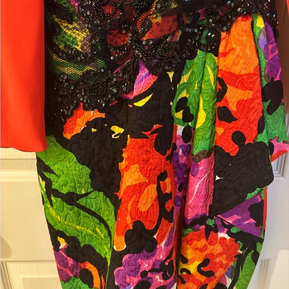 Ann Lawrence Vintage Red and Multicolor Long Sleeve Party Dress Size 8 - Picture 5 of 12